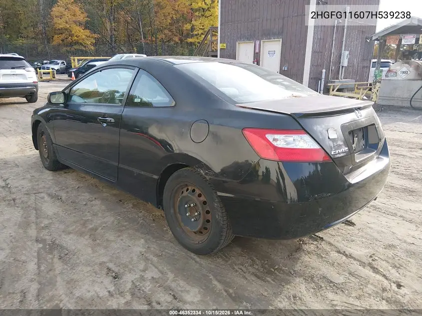 2007 HONDA CIVIC VIN 2HGFG11607H539238 — фото 3