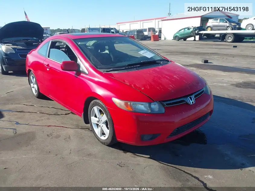 HONDA CIVIC 2007, VIN 2HGFG118X7H543198