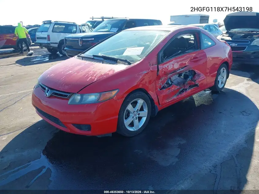 2007 HONDA CIVIC VIN 2HGFG118X7H543198 — фото 2