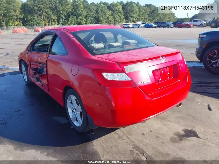 2007 HONDA CIVIC VIN 2HGFG118X7H543198 — фото 3