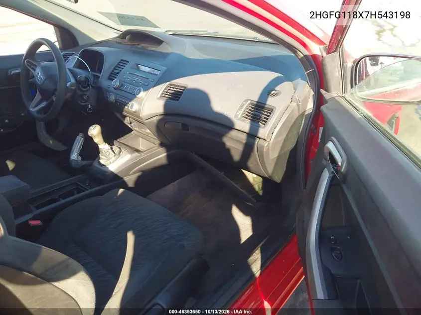 2007 HONDA CIVIC VIN 2HGFG118X7H543198 — фото 5