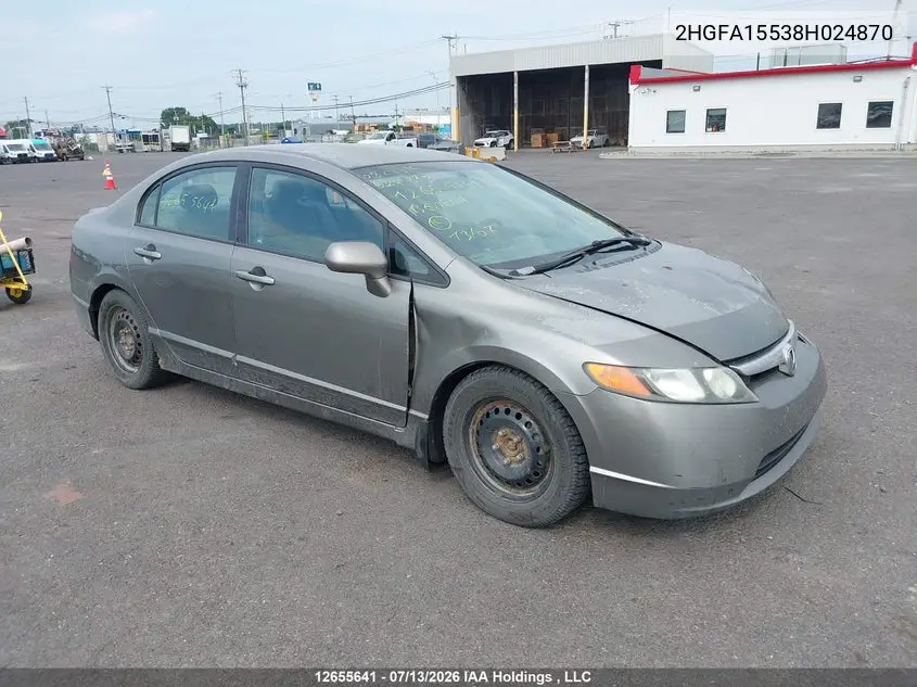 HONDA CIVIC 2008, VIN 2HGFA15538H024870