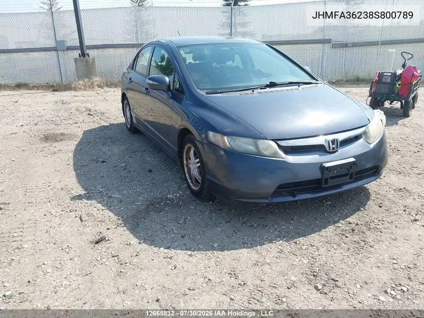 HONDA CIVIC 2008, VIN JHMFA36238S800789