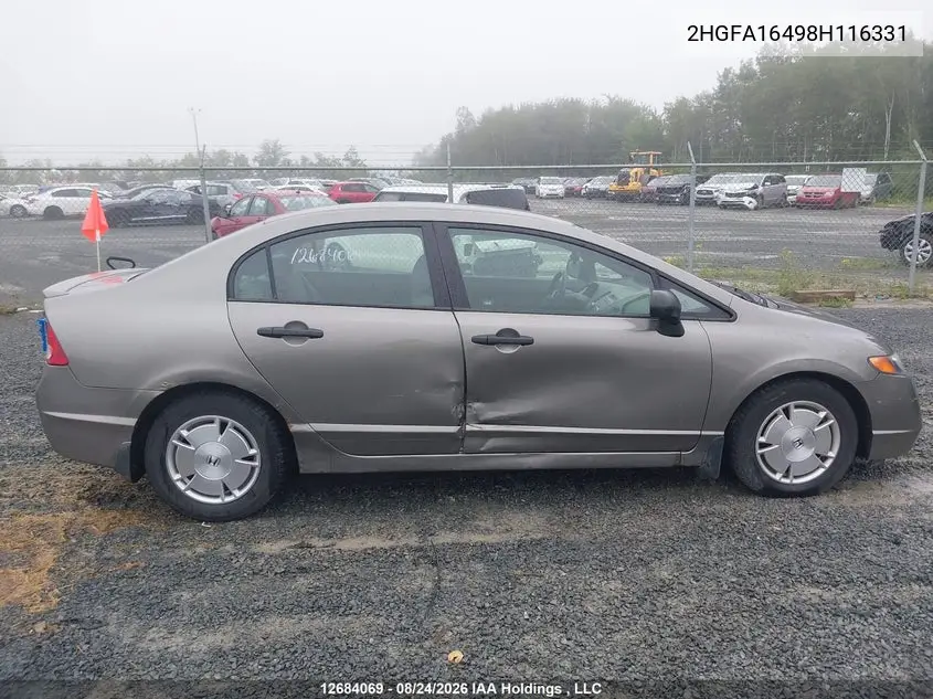 2008 HONDA CIVIC VIN 2HGFA16498H116331 — фото 14