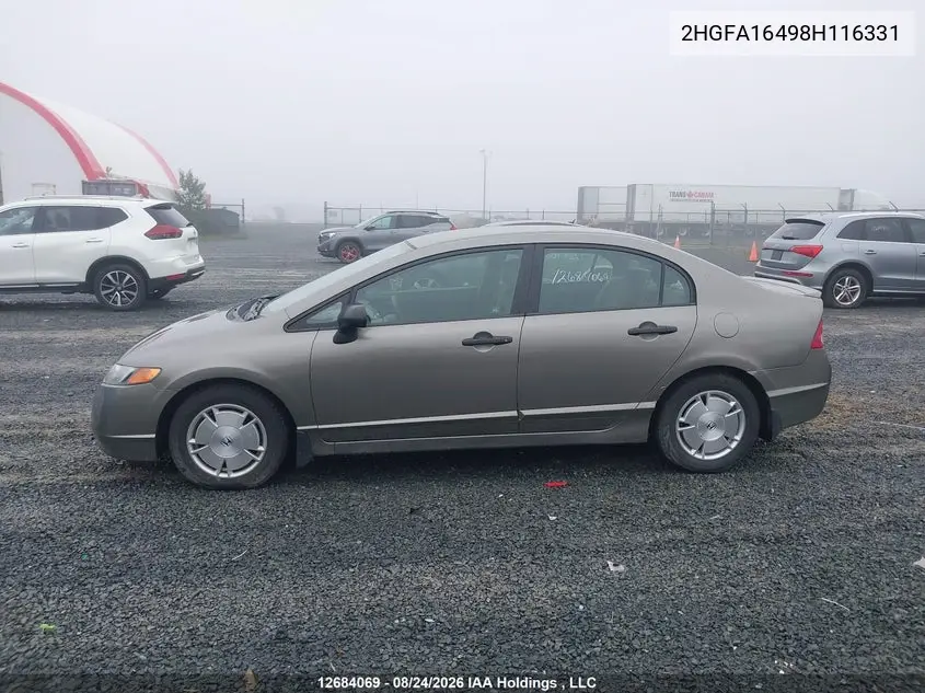2008 HONDA CIVIC VIN 2HGFA16498H116331 — фото 15