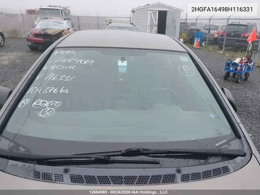 2008 HONDA CIVIC VIN 2HGFA16498H116331 — фото 18