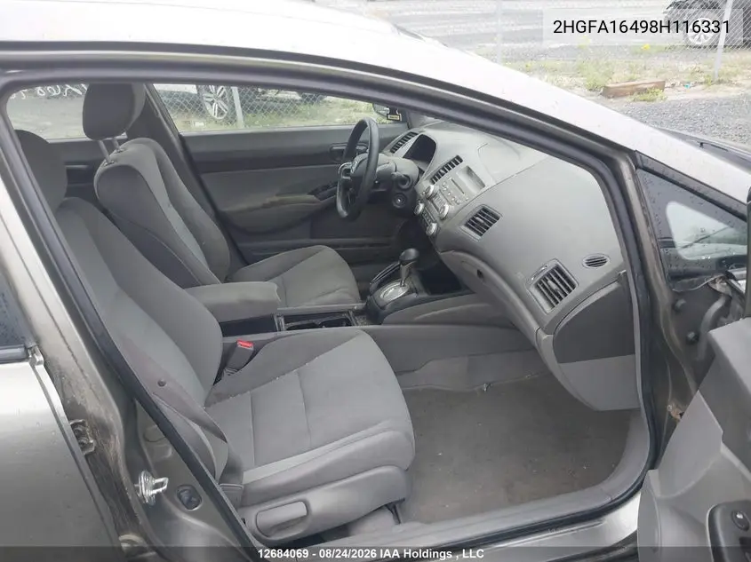 2008 HONDA CIVIC VIN 2HGFA16498H116331 — фото 5
