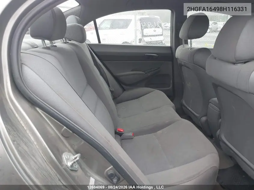 2008 HONDA CIVIC VIN 2HGFA16498H116331 — фото 8