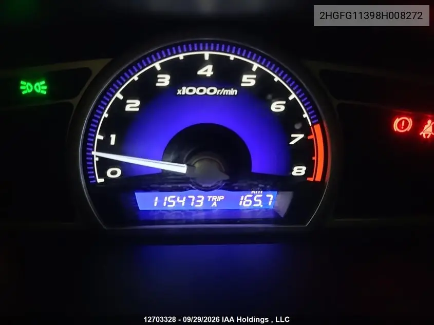 2008 HONDA CIVIC VIN 2HGFG11398H008272 — фото 14