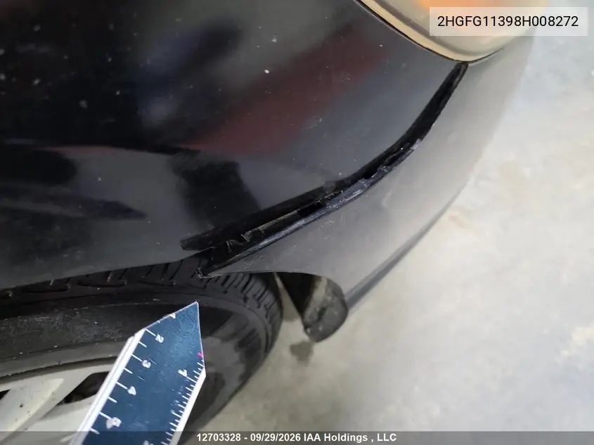 2008 HONDA CIVIC VIN 2HGFG11398H008272 — фото 9