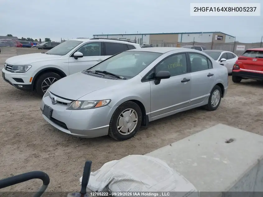 2008 HONDA CIVIC VIN 2HGFA164X8H005237 — фото 2