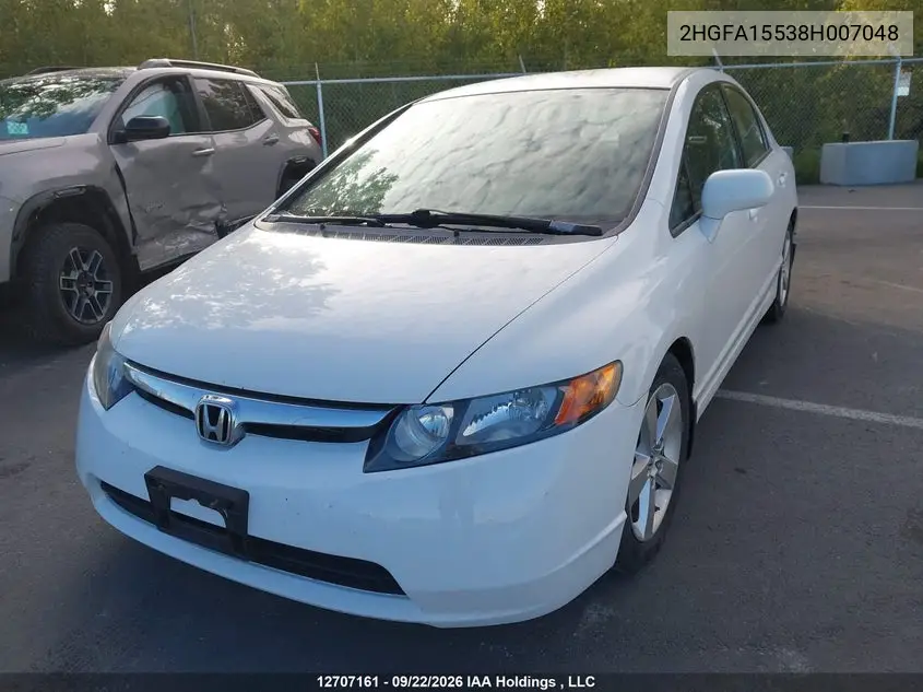2008 HONDA CIVIC VIN 2HGFA15538H007048 — фото 2