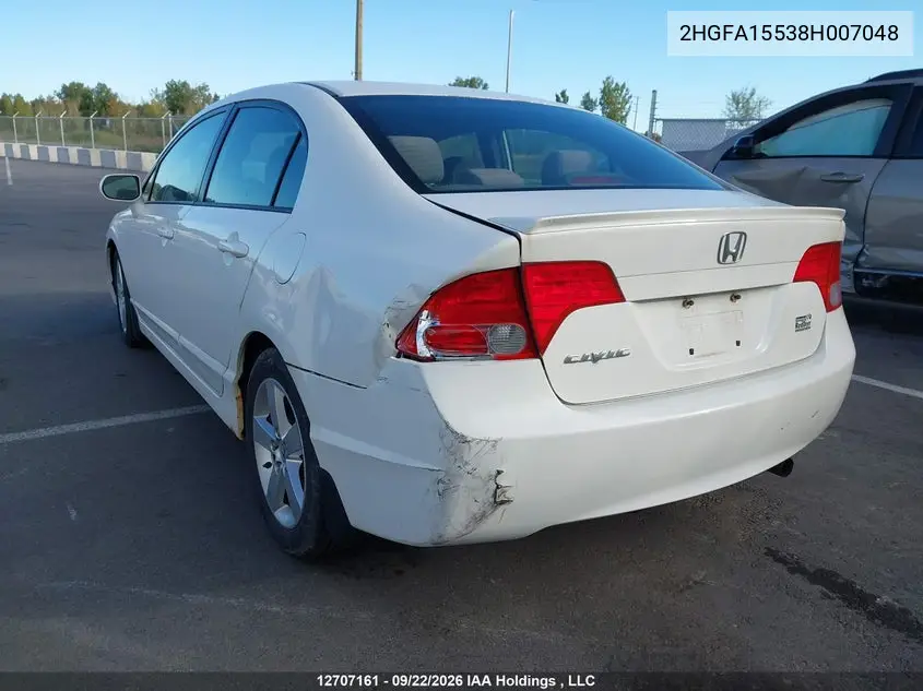 2008 HONDA CIVIC VIN 2HGFA15538H007048 — фото 3