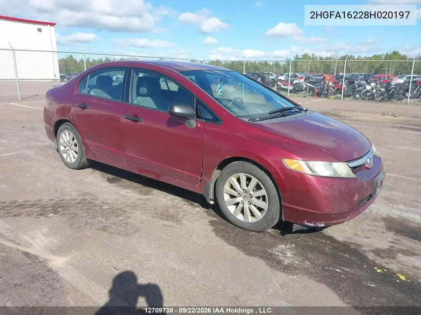 HONDA CIVIC 2008, VIN 2HGFA16228H020197