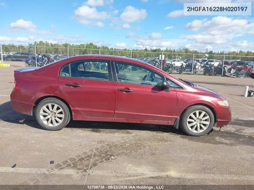 2008 HONDA CIVIC VIN 2HGFA16228H020197 — фото 12