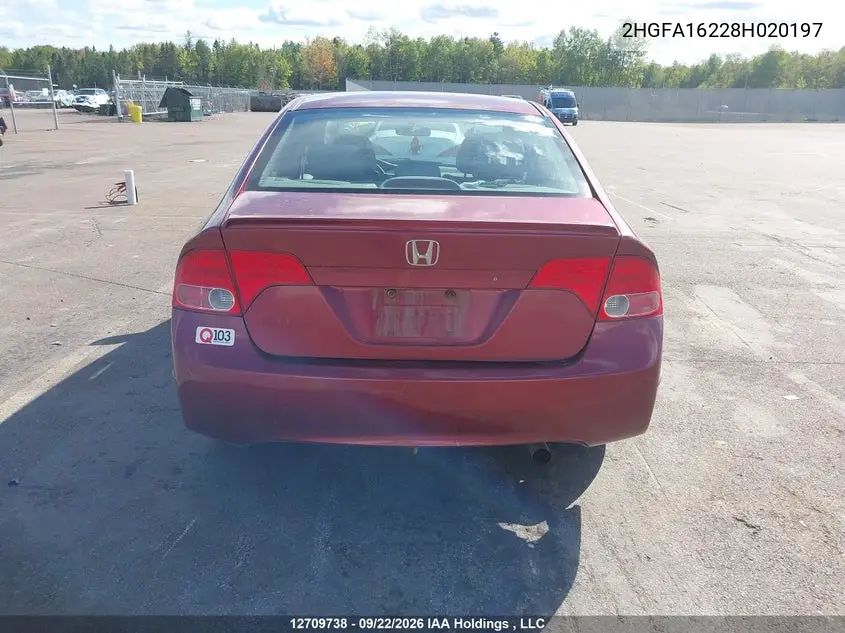 2008 HONDA CIVIC VIN 2HGFA16228H020197 — фото 15
