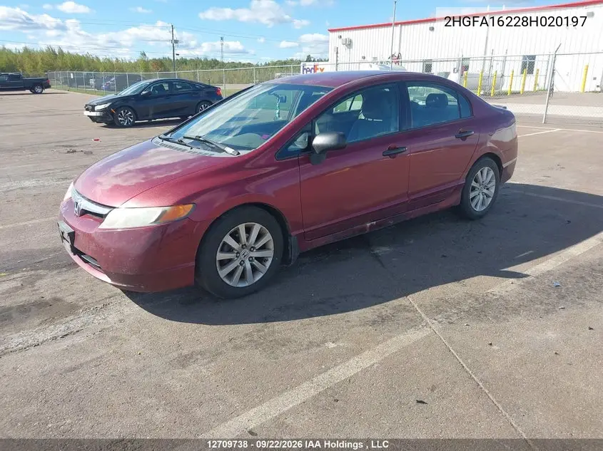 2008 HONDA CIVIC VIN 2HGFA16228H020197 — фото 2