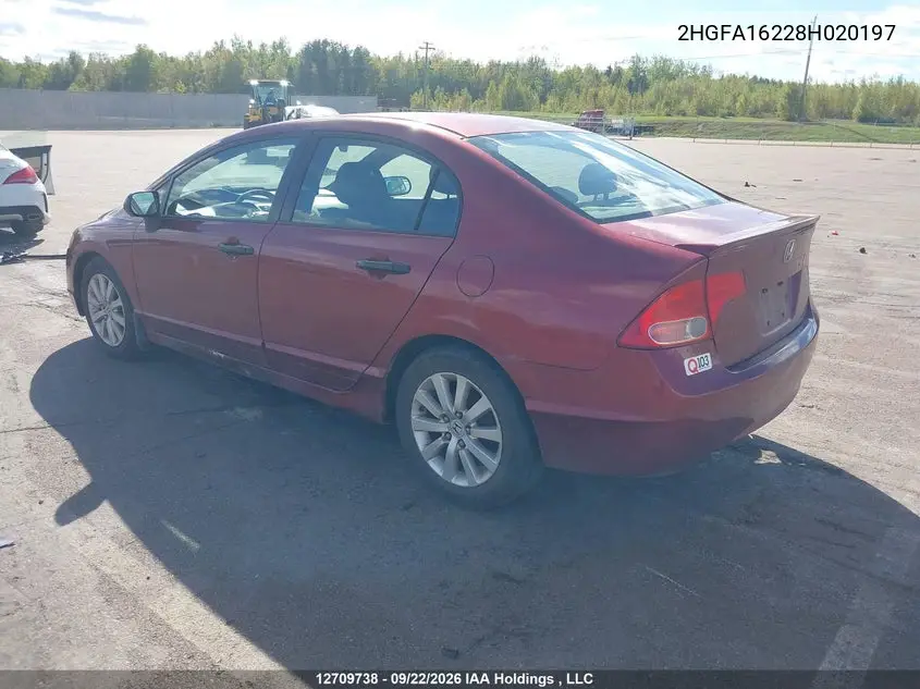 2008 HONDA CIVIC VIN 2HGFA16228H020197 — фото 3
