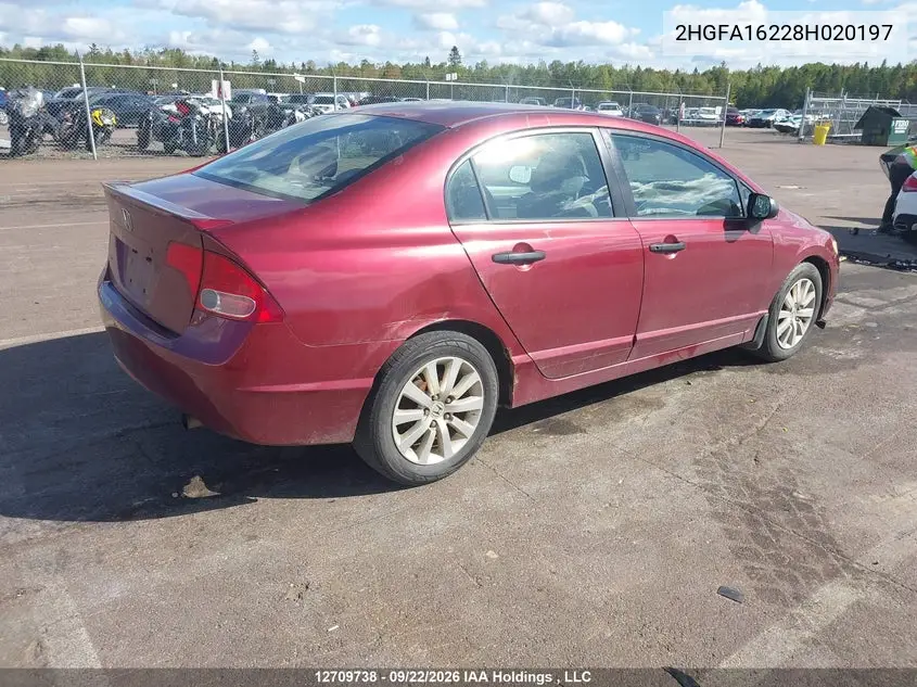 2008 HONDA CIVIC VIN 2HGFA16228H020197 — фото 4