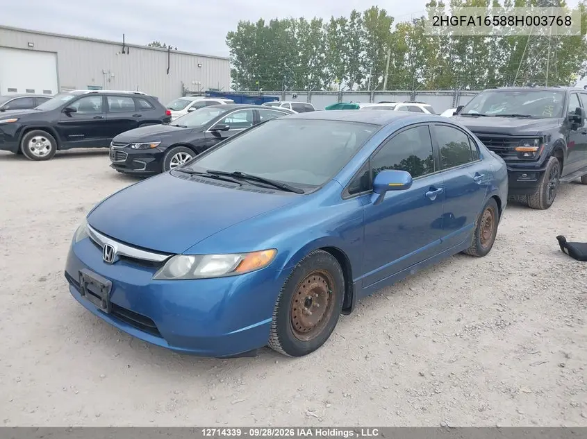 2008 HONDA CIVIC VIN 2HGFA16588H003768 — фото 2
