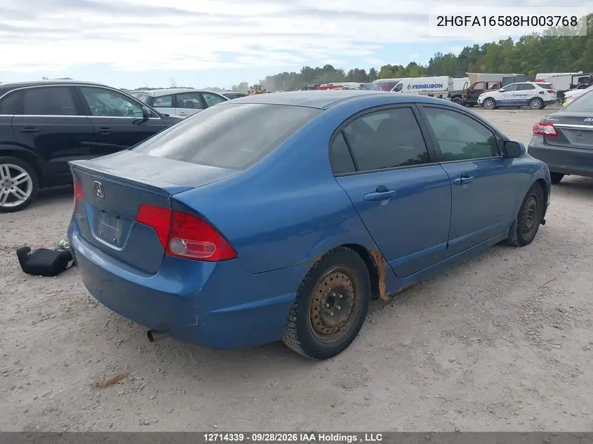 2008 HONDA CIVIC VIN 2HGFA16588H003768 — фото 4