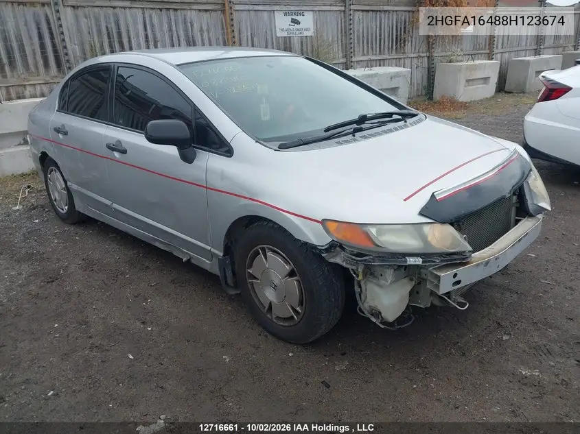 HONDA CIVIC 2008, VIN 2HGFA16488H123674