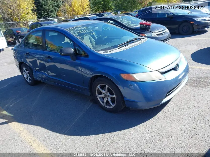 HONDA CIVIC 2008, VIN 2HGFA164X8H028422