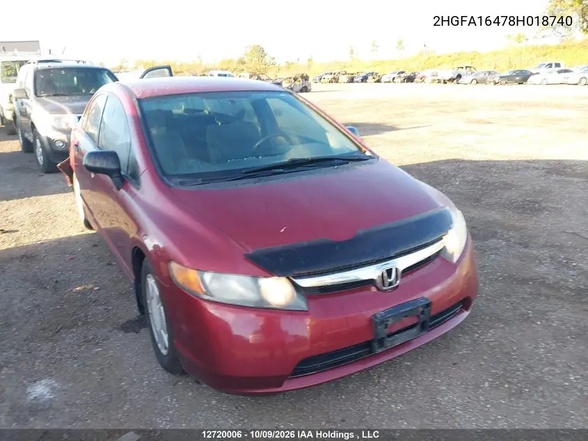 HONDA CIVIC 2008, VIN 2HGFA16478H018740