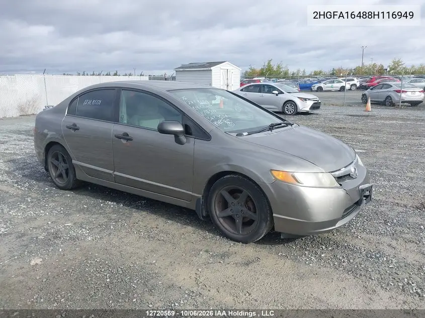 HONDA CIVIC 2008, VIN 2HGFA16488H116949