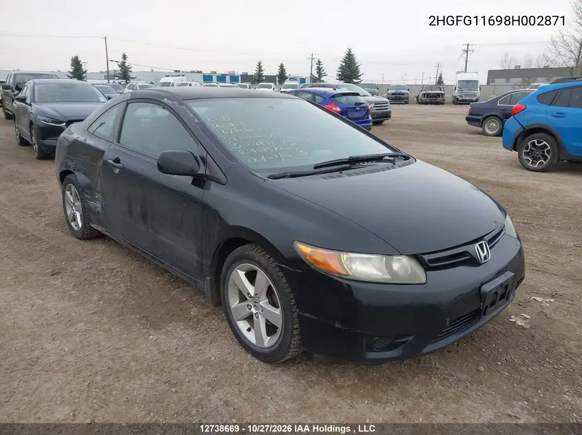 HONDA CIVIC 2008, VIN 2HGFG11698H002871