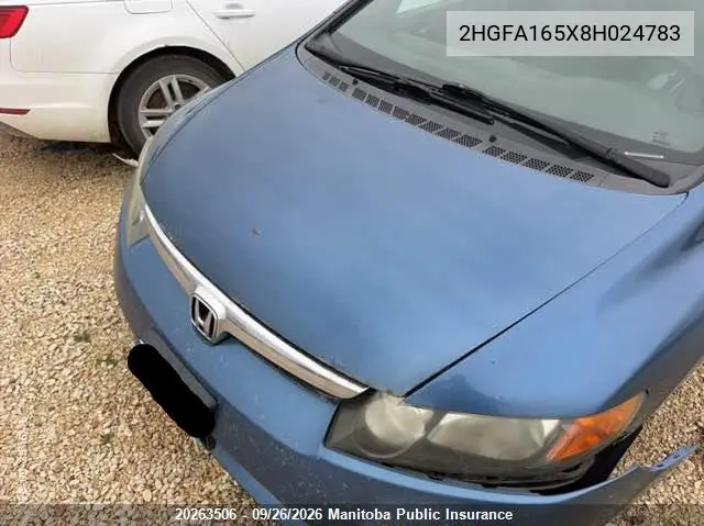 2008 HONDA CIVIC VIN 2HGFA165X8H024783 — фото 10