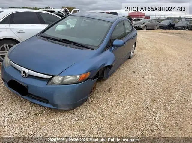 2008 HONDA CIVIC VIN 2HGFA165X8H024783 — фото 2