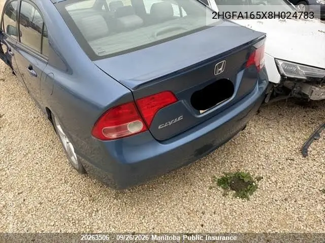2008 HONDA CIVIC VIN 2HGFA165X8H024783 — фото 3