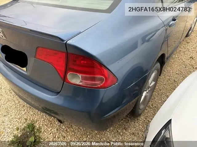 2008 HONDA CIVIC VIN 2HGFA165X8H024783 — фото 4