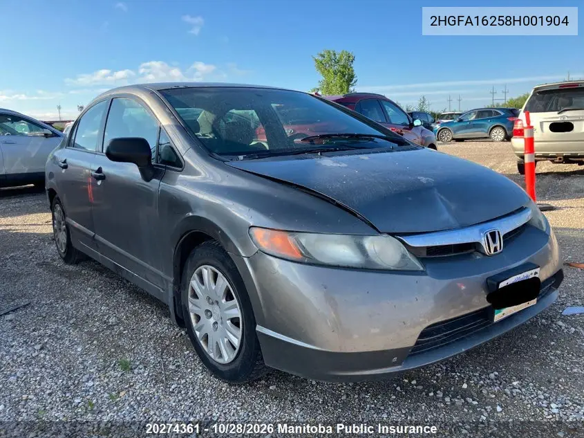 HONDA CIVIC 2008, VIN 2HGFA16258H001904