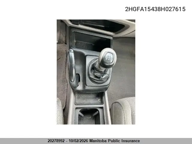 2008 HONDA CIVIC VIN 2HGFA15438H027615 — фото 10