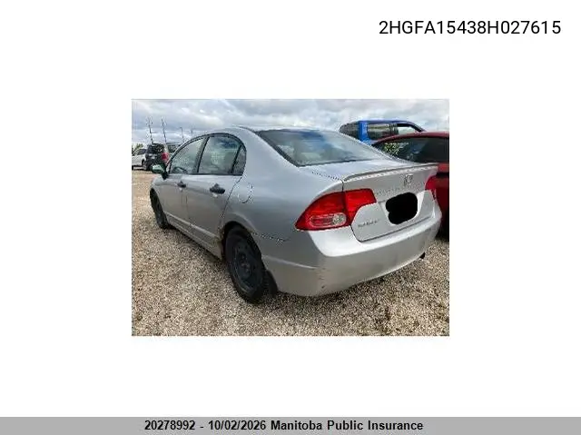 2008 HONDA CIVIC VIN 2HGFA15438H027615 — фото 4