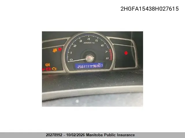 2008 HONDA CIVIC VIN 2HGFA15438H027615 — фото 8