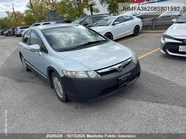 HONDA CIVIC 2008, VIN JHMFA36208S801592