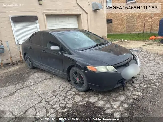 HONDA CIVIC 2008, VIN 2HGFA16458H110283