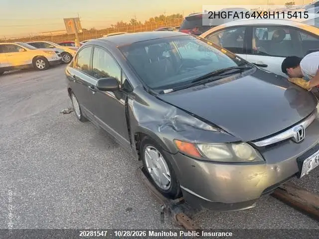 HONDA CIVIC 2008, VIN 2HGFA164X8H115415