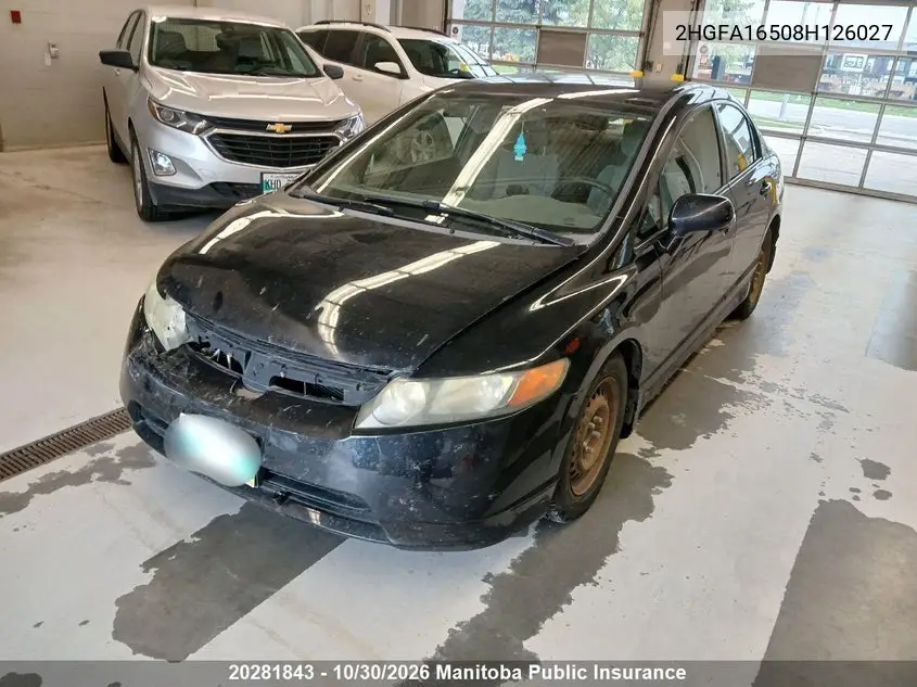 HONDA CIVIC 2008, VIN 2HGFA16508H126027