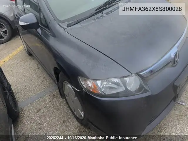 HONDA CIVIC 2008, VIN JHMFA362X8S800028
