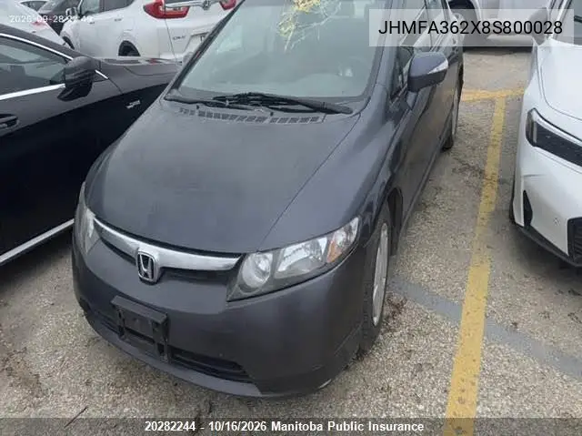 2008 HONDA CIVIC VIN JHMFA362X8S800028 — фото 2