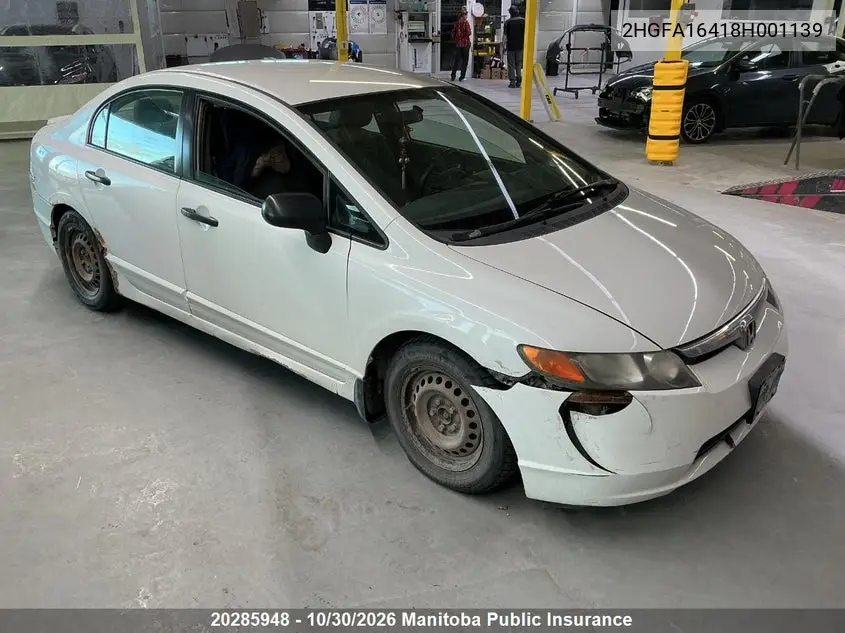 HONDA CIVIC 2008, VIN 2HGFA16418H001139