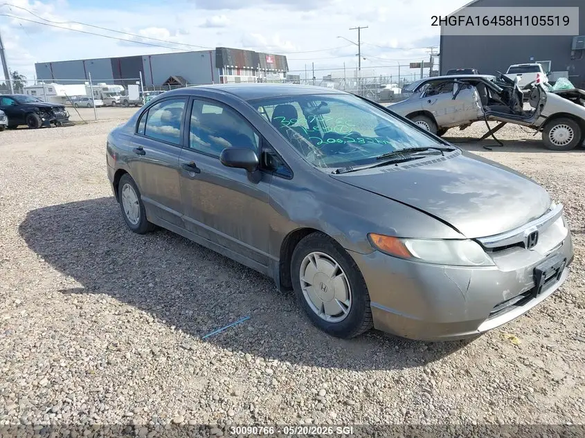 HONDA CIVIC 2008, VIN 2HGFA16458H105519