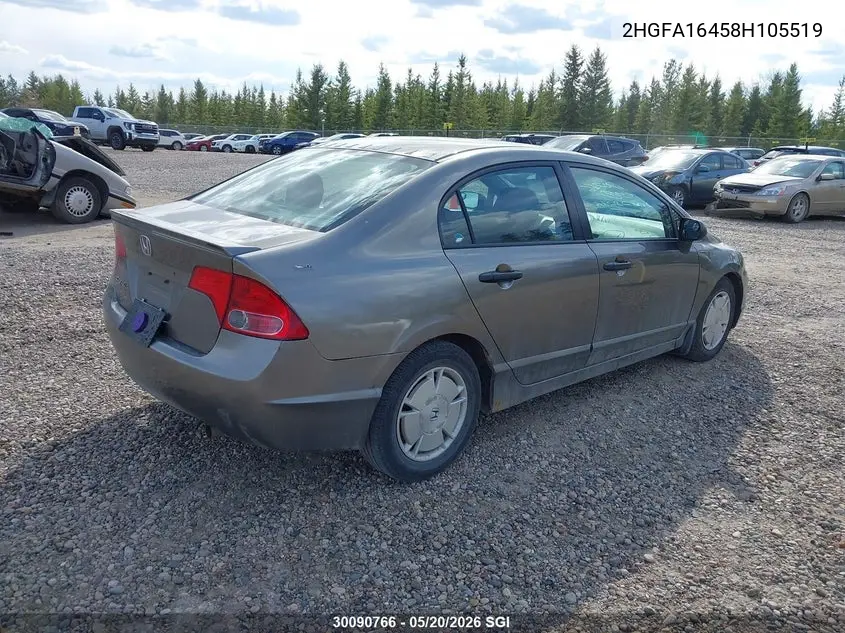 2008 HONDA CIVIC VIN 2HGFA16458H105519 — фото 4
