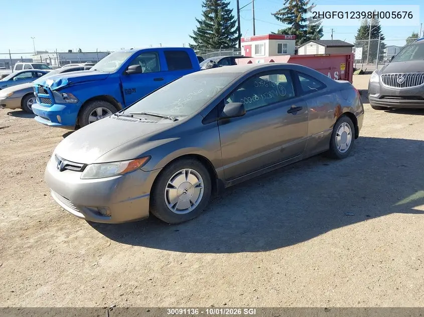 2008 HONDA CIVIC VIN 2HGFG12398H005676 — фото 2