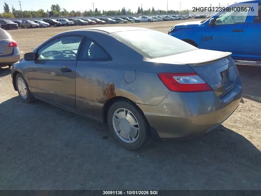 2008 HONDA CIVIC VIN 2HGFG12398H005676 — фото 3