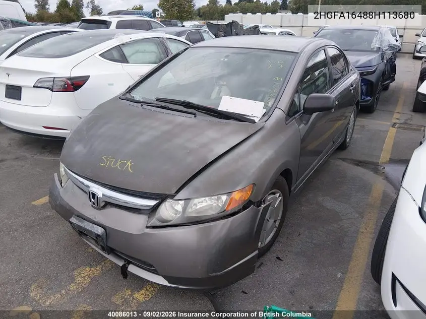 2008 HONDA CIVIC VIN 2HGFA16488H113680 — фото 2